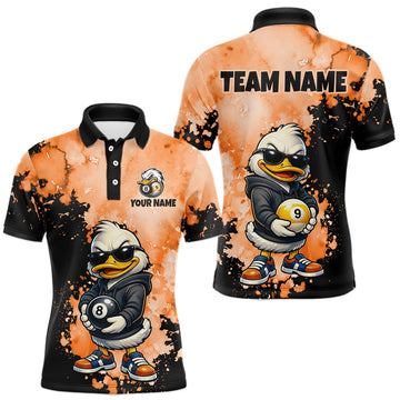 Maxcorners Custom Orange Funny Duck Billiard League Shirt for Men, 8-Ball and 9-Ball Pool Team Jersey