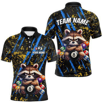 Maxcorners Custom Ugly Raccoon 8 Ball Billiard Shirts for Men Billiard Team Jersey Polo & 1/4 Zip Pool Shirt LM1705