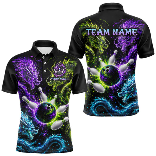 Maxcorners Multicolor Dragon Bowling Shirt for Men Custom Bowling Jersey Polo & Quarter-Zip LM2405