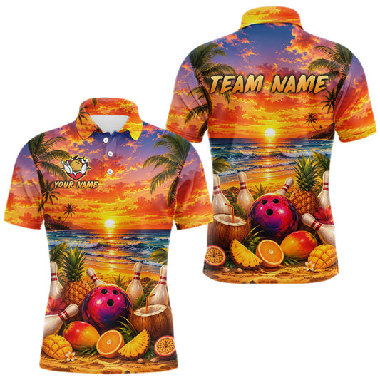 Maxcorners Custom Tropical Beach Sunset Bowling Shirt for Men Bowling Team Jersey Polo & Quarter Zip