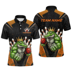 Maxcorners Custom Funny Orange Crocodile Bowling Shirt Alligator Bowling Jersey for Men Polo & 1/4 Zip TU2312