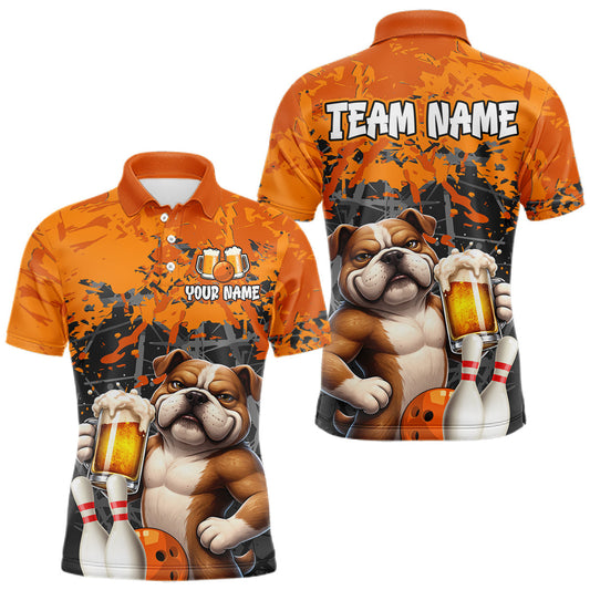 Maxcorners Orange Bull Dog & Beer Bowling Shirt for Men Custom Bowling Team Jersey Bowling Outfit LM2704