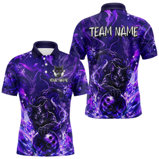 Maxcorners Custom Purple Cat Bowling Team Shirt Bowling Jersey League for Men Polo & Quarter-Zip LM2405