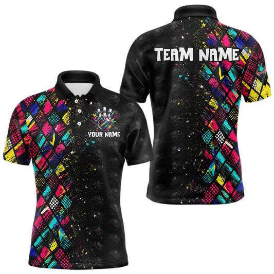 Maxcorners Colorful Argyle Pattern Bowling Team Shirt Custom Bowling Jersey League for Men Polo & Quarter-Zip LM2405