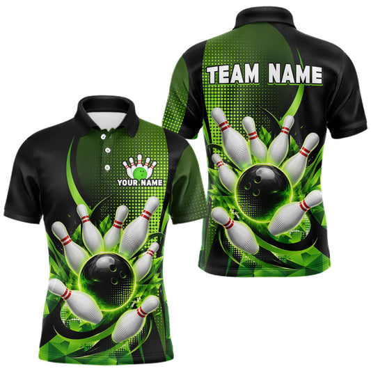 Maxcorners Custom Green Bowling Team Shirt Bowling Jersey League for Men Polo & Quarter-Zip LM2405