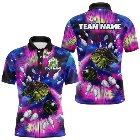 Maxcorners Custom Galaxy Turtle Bowling Team Shirt Bowling Jersey League for Men Polo & Quarter-Zip LM2405