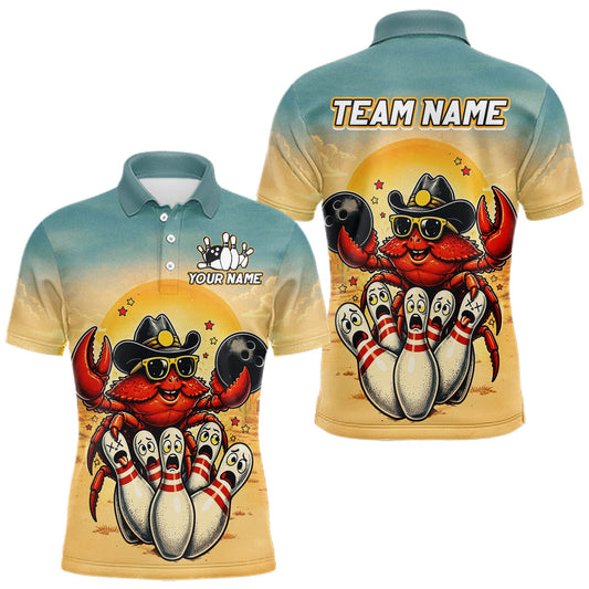 Maxcorners Custom Sunset Funny Crab Bowling Team Shirt for Men Bowling Jersey Gift Bowling Outfit LM2306