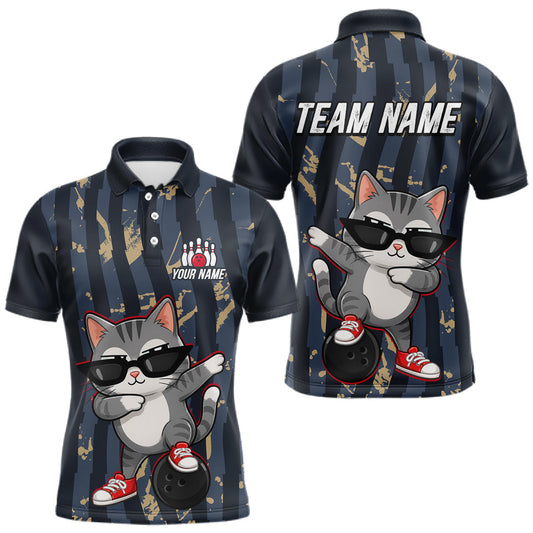Maxcorners Custom Funny Cat Bowling Shirt for Men Bowling Team Jersey Gift Bowling Outfit Polo & Quarter-Zip LM2306