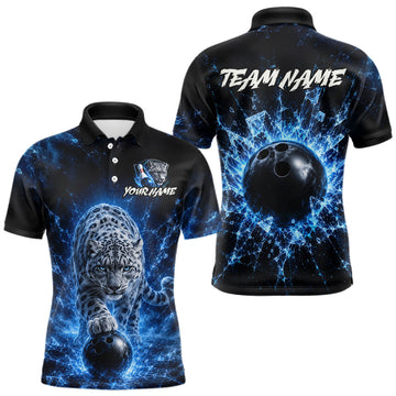 Maxcorners Ice Leopard Bowling League Shirt for Men Custom Bowling Jersey Polo & Quarter-Zip LM2405
