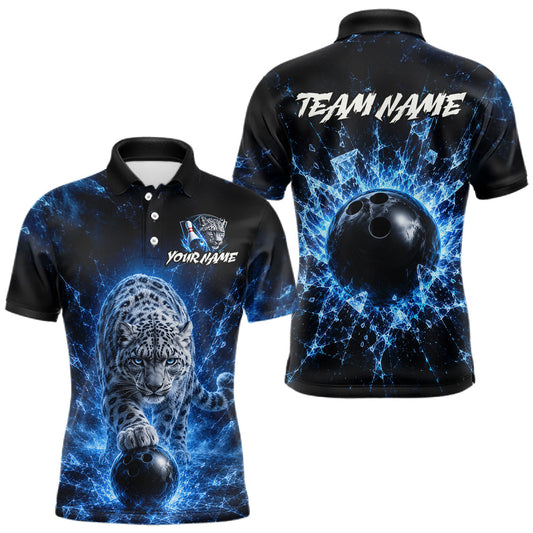 Maxcorners Ice Leopard Bowling League Shirt for Men Custom Bowling Jersey Polo & Quarter-Zip LM2405