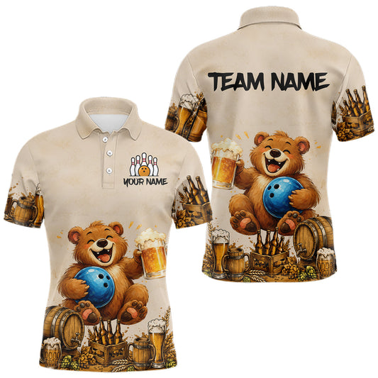 Maxcorners Custom Funny Bear and Beer Bowling Team Shirt for Men Bowling League Jersey Bowling Gift LM2306
