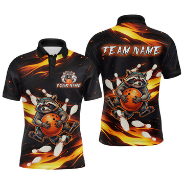 Maxcorners Custom Hip Hop Black Cat With Funny Gesture Bowling Men Polo Shirt, Graffiti Bowler Shirt