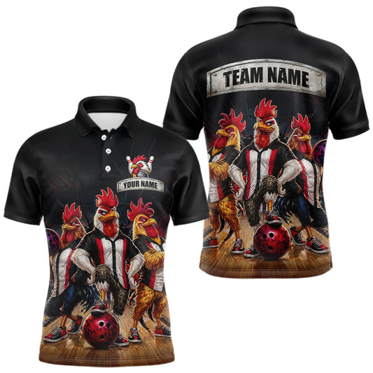 Maxcorners Custom Funny Chicken Family Bowling Shirt for Men Bowling Team Jersey Polo & Quarter-Zip LM2704