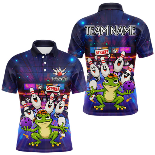 Maxcorners Custom Funny Frog Bowling Shirt for Men Polo & Quarter-Zip Bowling Team Jersey League LM2704