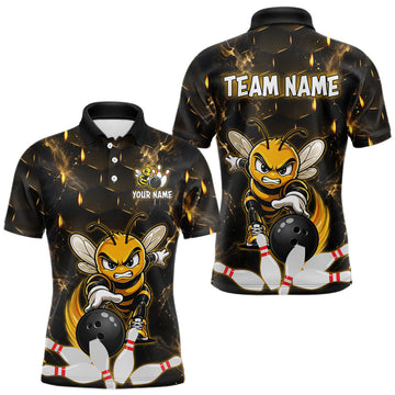 Maxcorners Custom Black & Gold Funny Bee Bowling Shirt for Men Polo & 1/4-Zip Bowling Team Jersey LM2704