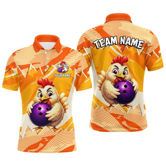 Maxcorners Custom Orange Funny Chicken Bowling Shirt for Men Bowling Team Jersey Polo & Quarter-Zip LM1705