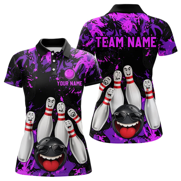 Maxcorners Purple Funny Bowling Team Shirt for Men Custom Bowling League Jersey Polo & 1/4 Zip Bowler Outfit LM2509