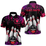 Maxcorners Red Purple Funny Bowling Team Shirt for Men Custom Bowling League Jersey Polo & 1/4 Zip Bowler Outfit LM2509