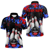 Maxcorners Red Blue Funny Bowling Team Shirt for Men Custom Bowling League Jersey Polo & 1/4 Zip Bowler Outfit LM2509