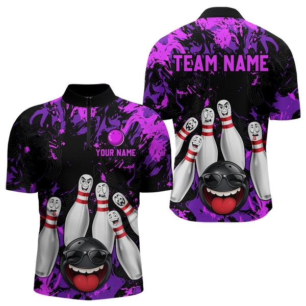 Maxcorners Purple Funny Bowling Team Shirt for Men Custom Bowling League Jersey Polo & 1/4 Zip Bowler Outfit LM2509