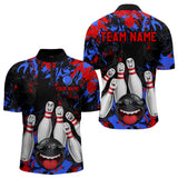 Maxcorners Red Blue Funny Bowling Team Shirt for Men Custom Bowling League Jersey Polo & 1/4 Zip Bowler Outfit LM2509