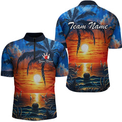 Maxcorners Custom Bowling Jersey Polo & 1/4 Zip Sunset Tropical Sublimated Bowling Shirt for Men LM2512
