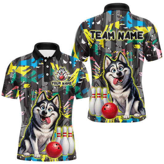 Maxcorners Funny Husky Bowling Shirt for Men Custom Bowling Team Jersey Bowling Outfit Polo & Quarter-Zip LM2704