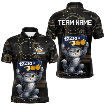 Maxcorners Custom Funny Cat Bowling Math Shirt Polo & 1/4-Zip Bowling League Jersey Bowling Outfit for Men LM1904
