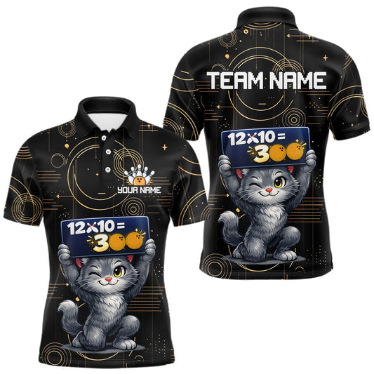 Maxcorners Custom Funny Cat Bowling Math Shirt Polo & 1/4-Zip Bowling League Jersey Bowling Outfit for Men LM1904