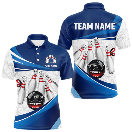 Maxcorners Blue Funny Bowling Shirt Custom Pattern Bowling Team Jersey Polo & 1/4-Zip Bowling Gift for Men LM2603
