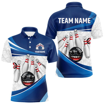 Maxcorners Blue Funny Bowling Shirt Custom Pattern Bowling Team Jersey Polo & 1/4-Zip Bowling Gift for Men