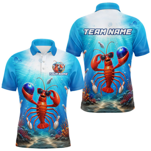 Maxcorners Custom Funny Sea Lobster Bowling Team Shirt for Men Underwater Bowling League Jersey Polo & 1/4-Zip LM0106