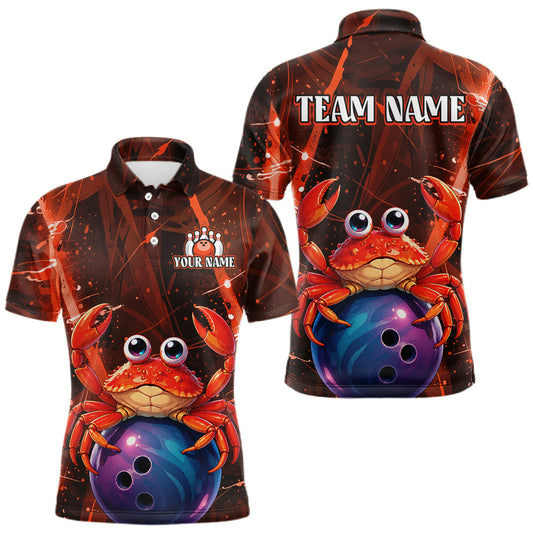 Maxcorners Custom Funny Crab Bowling Shirt for Men Bowling League Jersey Polo & 1/4-Zip Bowling Outfit LM0106
