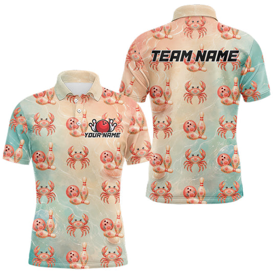 Maxcorners Custom Floral Crab Bowling Shirt for Men Bowling Team Jersey Polo & Quarter-Zip LM0106