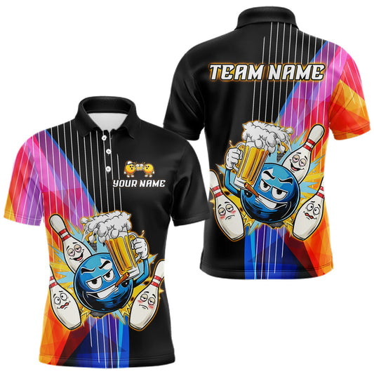Maxcorners Custom Colorful Funny Beer Bowling Shirt for Men Bowling Team Jersey Polo & 1/4 Zip Bowling Outfit LM2806
