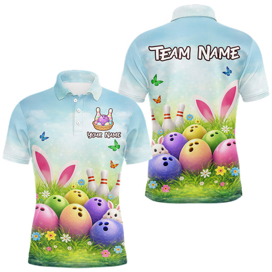 Maxcorners Funny Easter Bowling Shirt Custom Bowling Team Jersey for Men Bowling Outfit Polo & 1/4 Zip