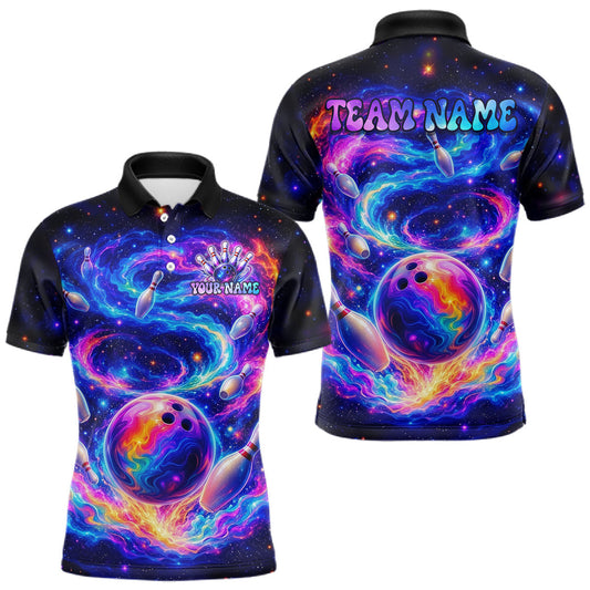 Maxcorners Custom Galaxy Bowling Shirt for Men Bowling Team Jersey Polo & Quarter-Zip Outfit LM0106