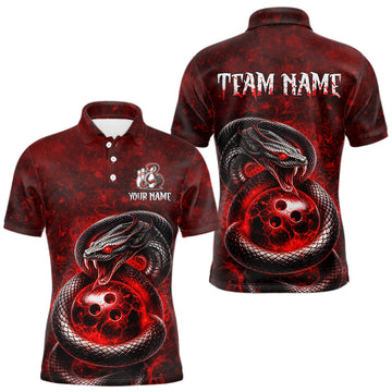 Maxcorners Red Snake Bowling Shirt for Men Personalized Bowling Team Jersey Polo & Quarter-Zip