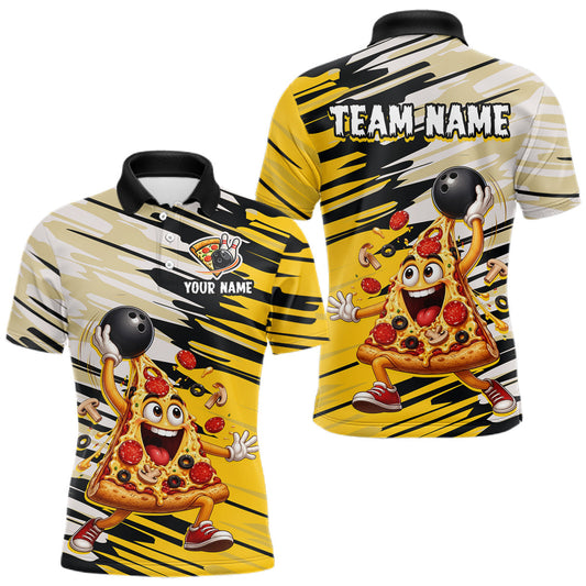 Maxcorners Custom Funny Pizza Bowling Shirt for Men Fast Food Theme Bowling Jersey League Polo & Quarter-Zip LM0106
