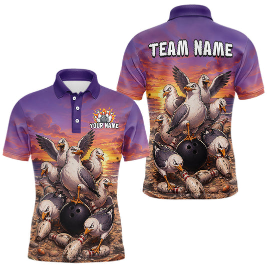 Maxcorners Custom Sunset Funny Gull Team Bowling Shirt for Men Bowling League Jersey Polo & Quarter-Zip LM1705