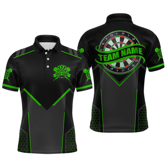 Maxcorners Personalized Green Dart Team Shirt for Men Custom Dart Jersey Polo & 1/4-Zip Dartboard Outfit LM2602