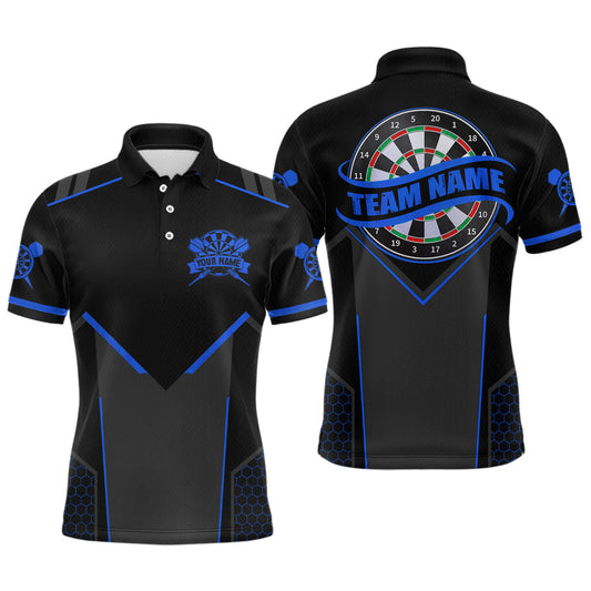Maxcorners Personalized Blue Dart Team Shirt for Men Custom Dart Jersey Polo & 1/4-Zip Dartboard Outfit LM2602