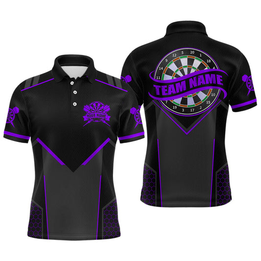 Maxcorners Personalized Purple Dart Team Shirt for Men Custom Dart Jersey Polo & 1/4-Zip Dartboard Outfit LM2602