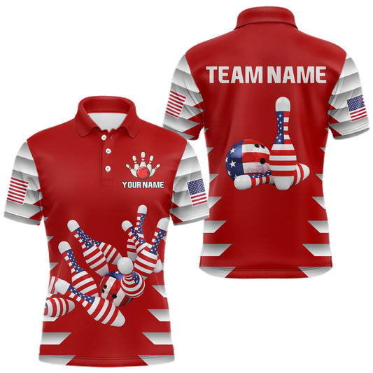 Maxcorners Custom American Flag Bowling Team Shirt Bowling Jersey for Men Polo & Quarter-Zip Bowling Uniform