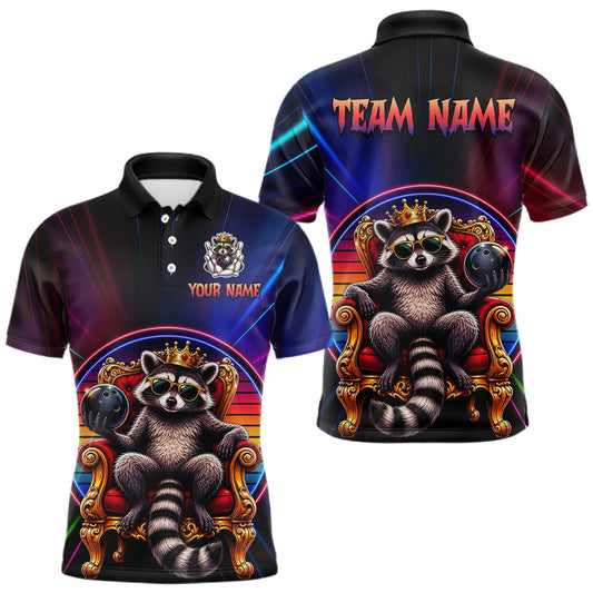 Maxcorners Custom Neon Raccoon King Bowling Team Shirt for Men Bowling Jersey League Bowling Outfit Polo & 1/4 Zip
