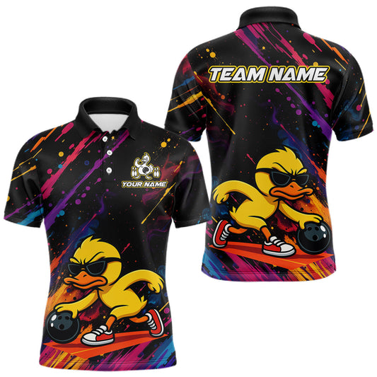 Maxcorners Custom Funny Colorful Duck Bowling Team Shirt for Men Bowling League Jersey Polo & Quartar-Zip