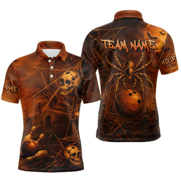 Maxcorners Custom Spider Skull Bowling Team Jersey for Men Halloween Bowling Shirt Bowler Gift