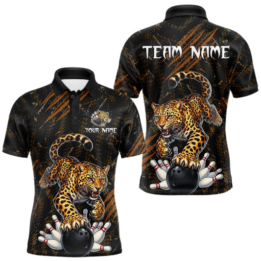 Maxcorners Custom Leopard Bowling Shirt for Men Bowling Team Jersey Polo & Quarter-Zip Bowling Performance LM1104