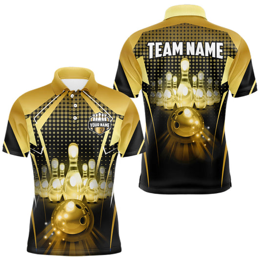 Maxcorners Custom Black and Gold Bowling Team Shirt Bowling Jersey for Men Polo & 1/4-Zip Bowling Outfit