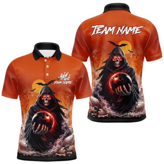Maxcorners Custom Orange Grim Reaper Bowling Jersey Skull Bowling Team Shirt for Men Polo & 1/4 Zip